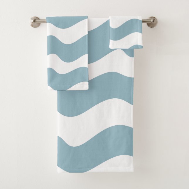 Pale Blue Wave Pattern  Bath Towel Set (Insitu)