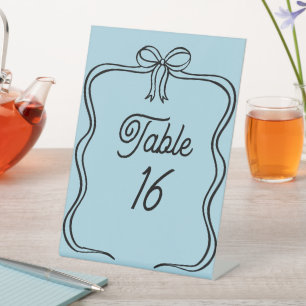 Pale Blue Wedding Table Number Acrylic Pedestal Sign