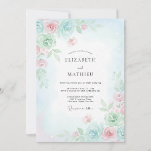 Pale Blue Whimsical Spring Wedding Invitation