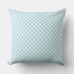Pale Blue White Diagonal Check Gingham Pattern Cushion