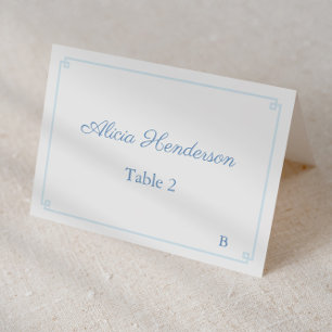 Pale Blue White Greek Key Wedding Place Card
