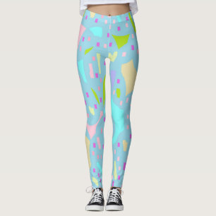 Pale blue with pink yellow lime green splash leggings