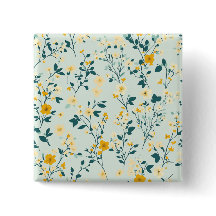 Pale Blue Yellow White Floral Faux Button