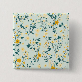 Pale Blue Yellow White Floral Faux Button