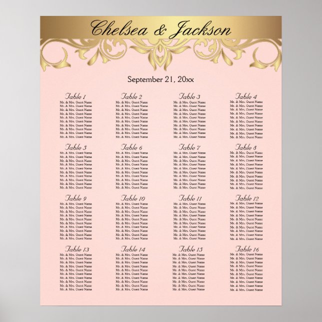Pale Blush and Gold Design - 16 Seating Chart (Front)