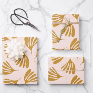 Pale Blush and Mustard Wisp Leaves Contemporary  Wrapping Paper Sheet