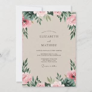 Pale Blush Champagne Foliage Eucalyptus Wedding Invitation