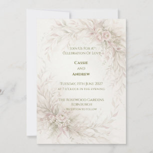 Pale Blush Ivory Watercolor Wedding Invitation