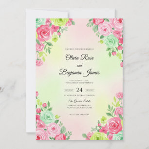 Pale Blush Mint Leaf Wedding Invitation