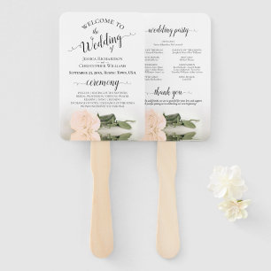Pale Blush Peach Rose Elegant Wedding Program Hand Fan
