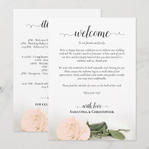 Pale Blush Peach Rose Wedding Welcome & Itinerary Program