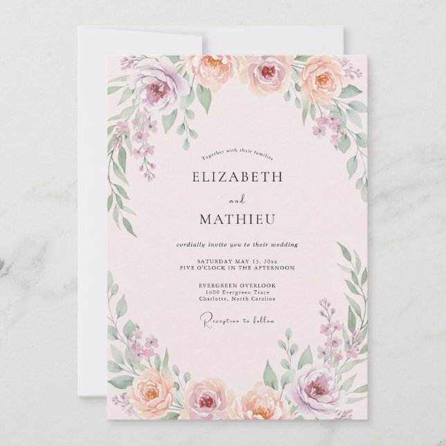 Pale Blush Peony Wedding Invitation (Front)