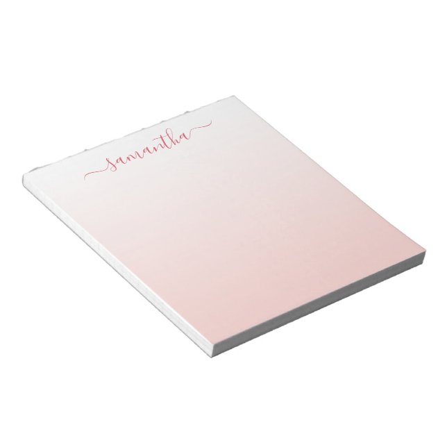 Pale Blush Pink Gradient Girly Signature Notepad (Angled)