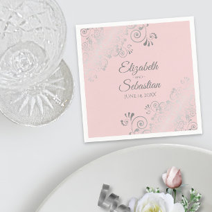 Pale Blush Pink & Silver Frills Elegant Wedding Napkin