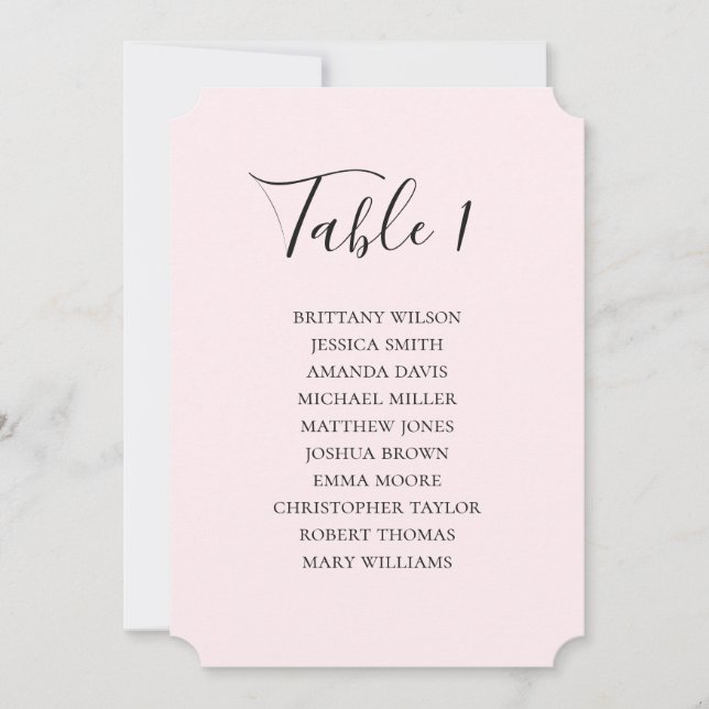 Pale Blush Pink Wedding Minimalist Seating Chart Invitation (Front)