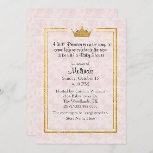 Pale Blush with Gold Crown Baby Shower Invitation