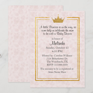 Pale Blush with Gold Crown Baby Shower Invitation