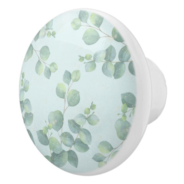 Pale Branches on Soft Green Ceramic Knob (Right)