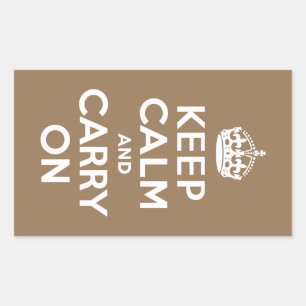 Pale Brown Keep Calm and Carry On Rectangular Sticker