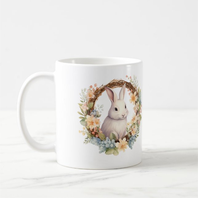 Pale Bunny Rabbit with Spring Flowers BLANK  Coffee Mug (Left)