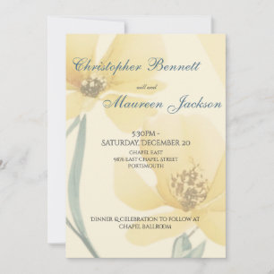 Pale Butter Yellow Soft Blue Floral Wedding Invitation