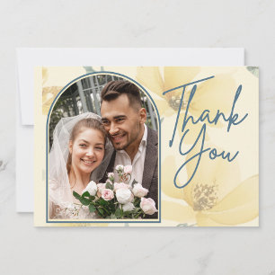 Pale Butter Yellow Soft Blue Floral Wedding Thank You Card