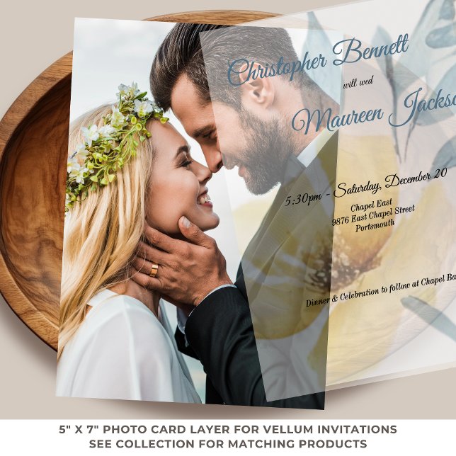 Pale Butter Yellow Soft Blue Floral Wedding Vellum Invitations (Vellum Invitation for Butter Yellow and Pale Blue Floral Wedding)