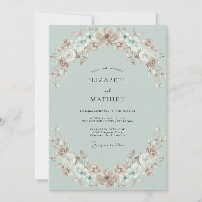 Pale Celadon Blossom Wedding Invitation (Front)