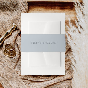 Pale Coastal Blue + Navy Lettering Wedding Invitation Belly Band