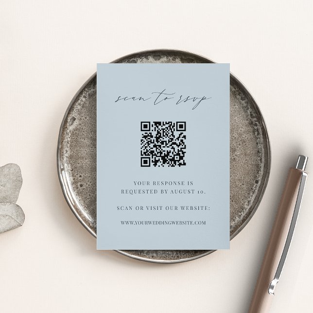 Pale Coastal Blue QR Code Wedding RSVP Enclosure Card (Creator Uploaded)