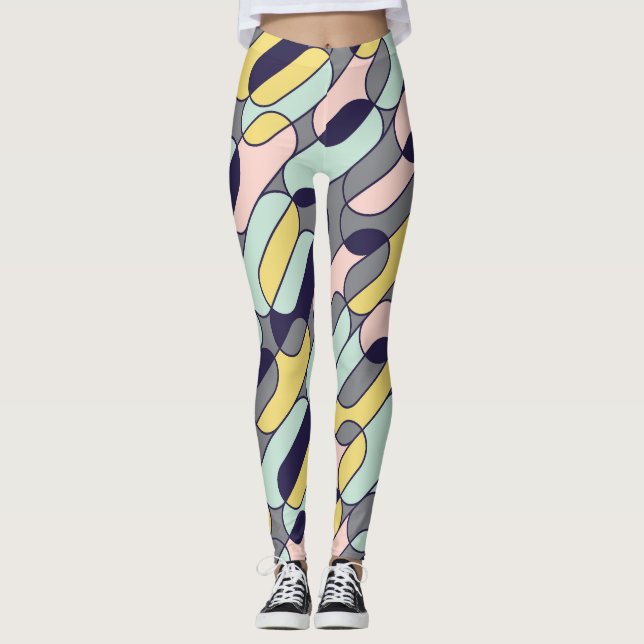 Pale Colours Geometric: Retro Pattern Leggings (Front)