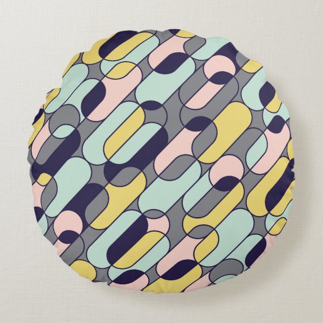 Pale Colours Geometric: Retro Pattern Round Cushion (Front)