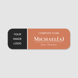Pale Copper Orange And Black: Elegant Company LOGO Name Tag