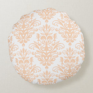 Pale coral Pink and white Elegant Damask Pattern Round Cushion