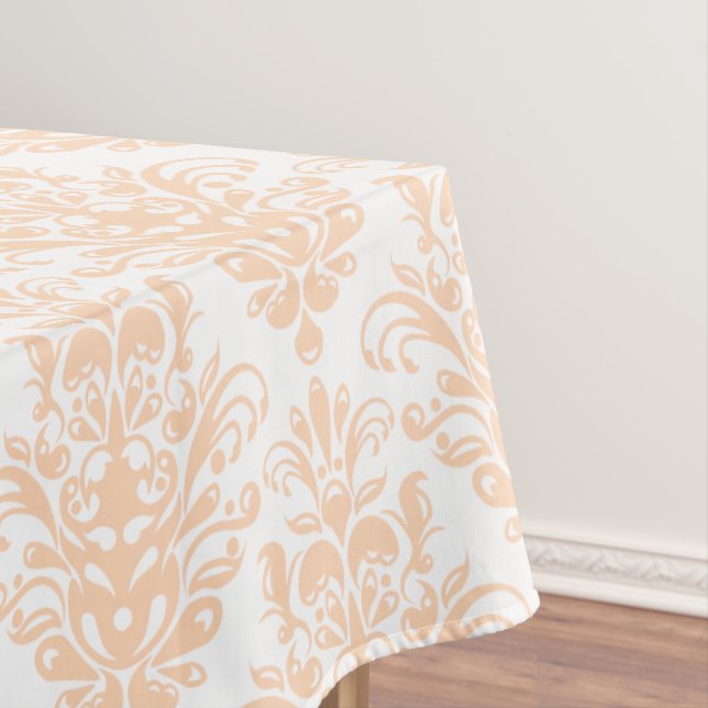 Pale coral Pink and white Elegant Damask Pattern Tablecloth (In Situ)