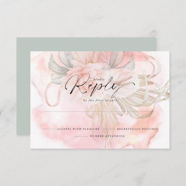 Pale Coral Rose Floral Reply Card (Front/Back)