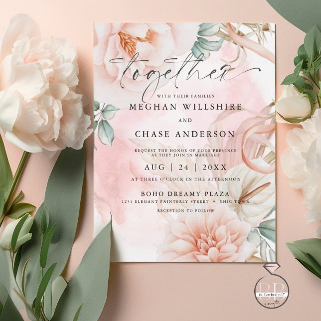 Pale Coral Rose Watercolor Bouquet Invitation (Creator Uploaded)