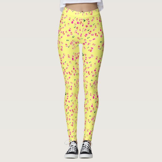 Pale cream lemon with tiny patterns in misty pink leggings (Front)