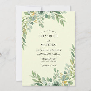 Pale Cream Olive Foliage Eucalyptus Wedding Invitation
