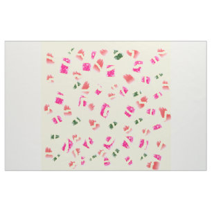 Pale cream yellow with cherry red green pattern fabric
