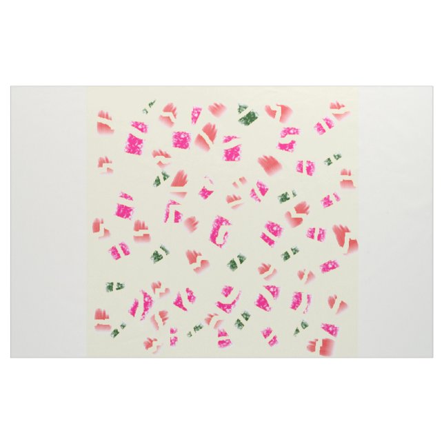 Pale cream yellow with cherry red green pattern fabric (Yard)
