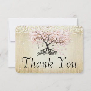 Pale Dogwood Heart Leaf Tree Gold Thank You Card