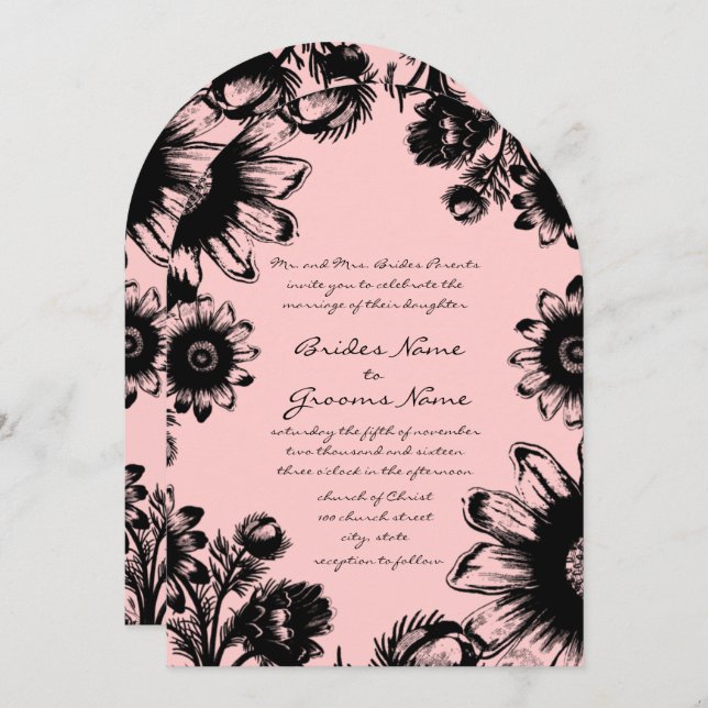 Pale Dogwood Pink and Black Wedding Invitation (Front/Back)