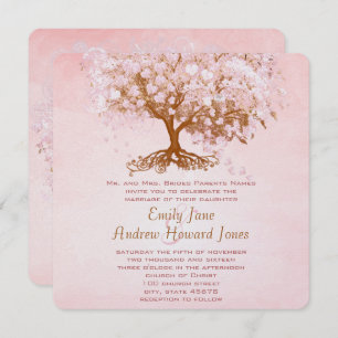 Pale Dogwood Pink Heart Tree Wedding Invitations