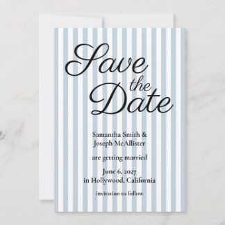 Pale Dusty Blue and White Stripe Save The Date