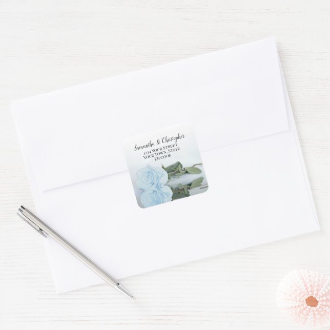 Pale Dusty Blue Rose Return Address Envelope Seal (Envelope)