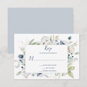 Pale Dusty Blue Sage Green Framed Floral RSVP Card