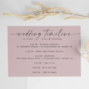 Pale dusty pink minimalist wedding party timeline invitation