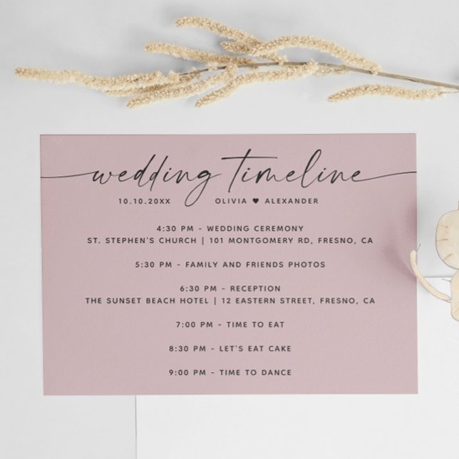 Pale dusty pink minimalist wedding party timeline invitation (Creator Uploaded)