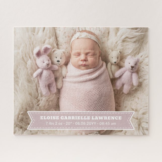 Pale Dusty Pink Newborn Baby Girl Photo Jigsaw Puzzle (Horizontal)